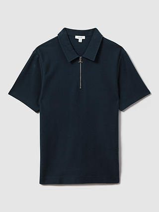 Reiss Felix Textured Half Zip Polo Shirt, Navy
