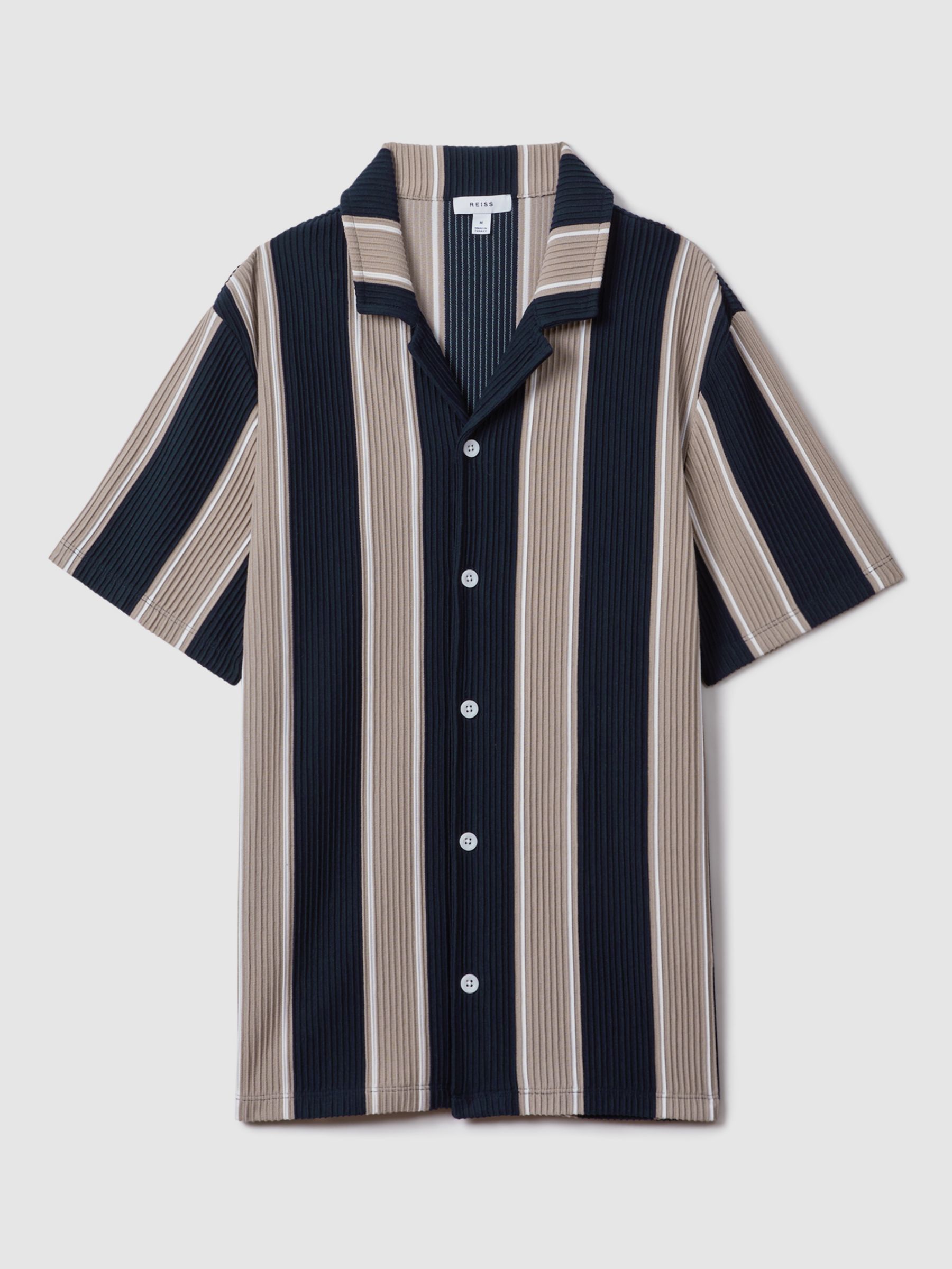 Reiss Alton Short Sleeve Textured Stripe Shirt, Navy/Camel at John ...