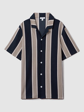 Reiss Alton Short Sleeve Textured Stripe Shirt, Navy/Camel