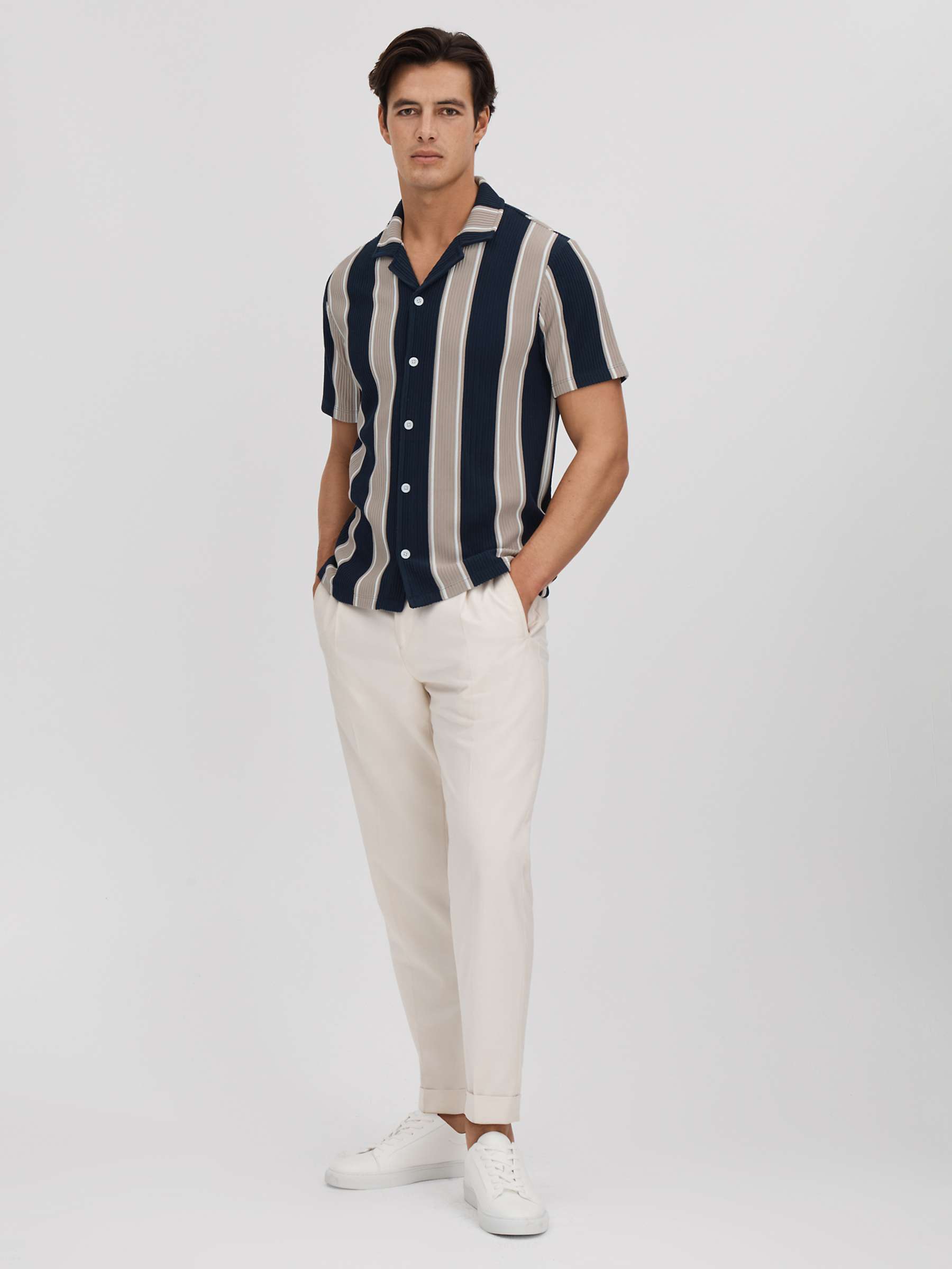 Buy Reiss Alton Short Sleeve Textured Stripe Shirt, Navy/Camel Online at johnlewis.com
