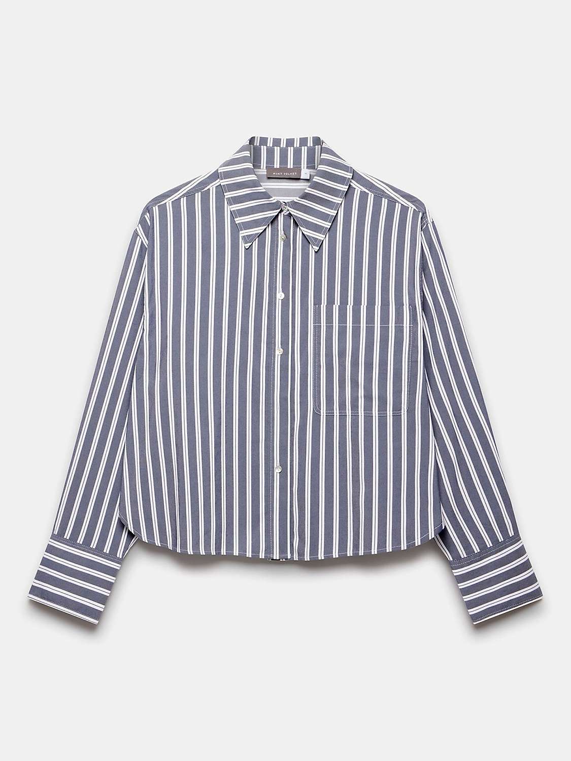 Buy Mint Velvet Cropped Striped Shirt, Dark Grey Online at johnlewis.com