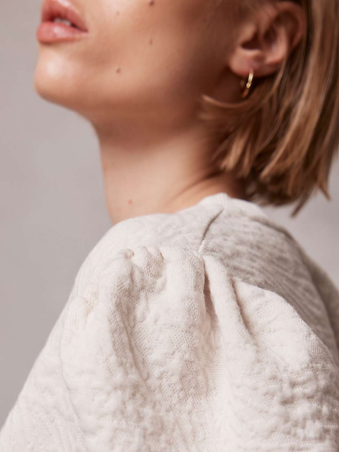 Buy Mint Velvet Puff Sleeve Textured Cropped Sweatshirt, Natural Online at johnlewis.com