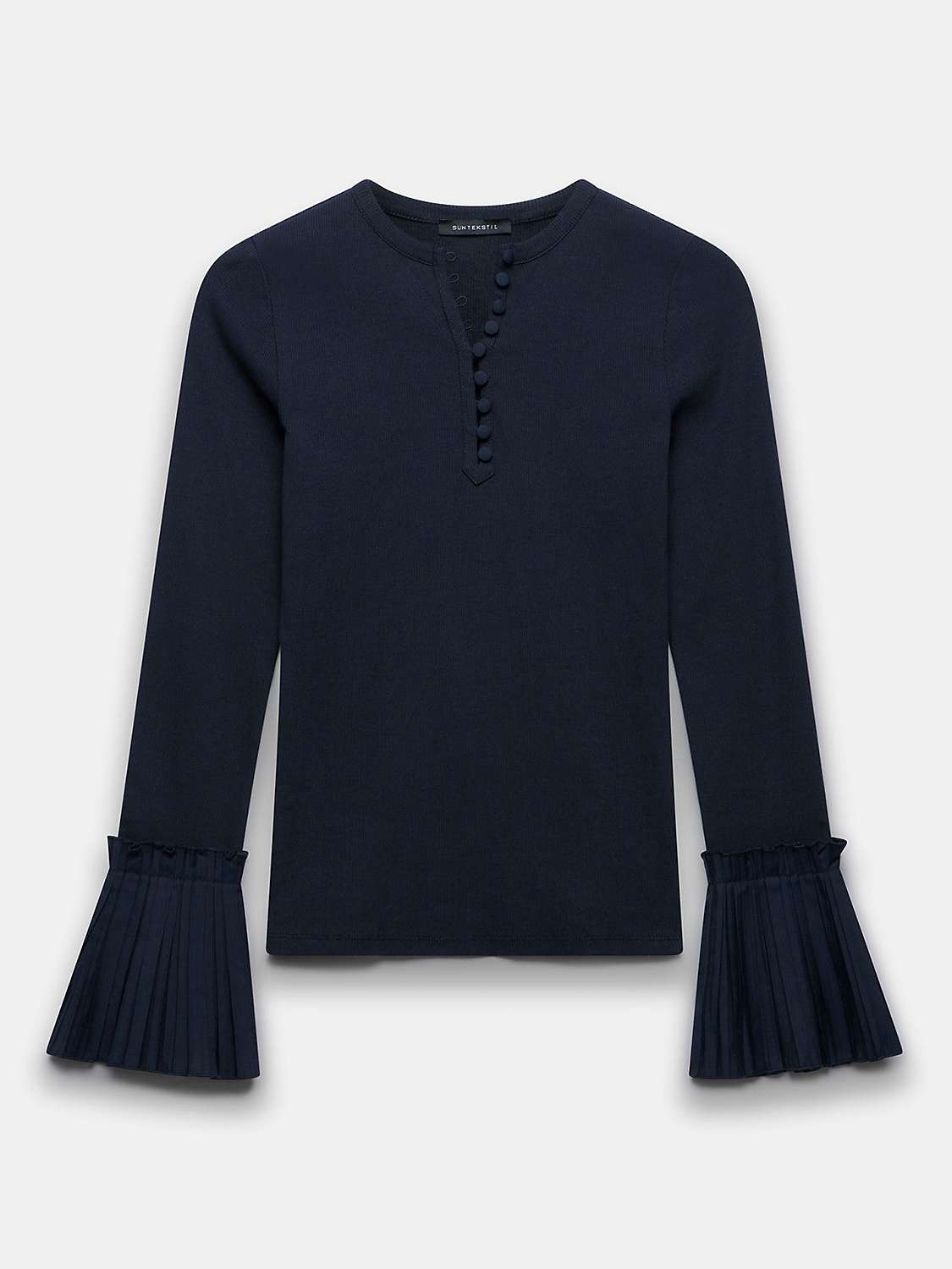 Buy Mint Velvet Henley Fluted Sleeve Top, Navy Online at johnlewis.com