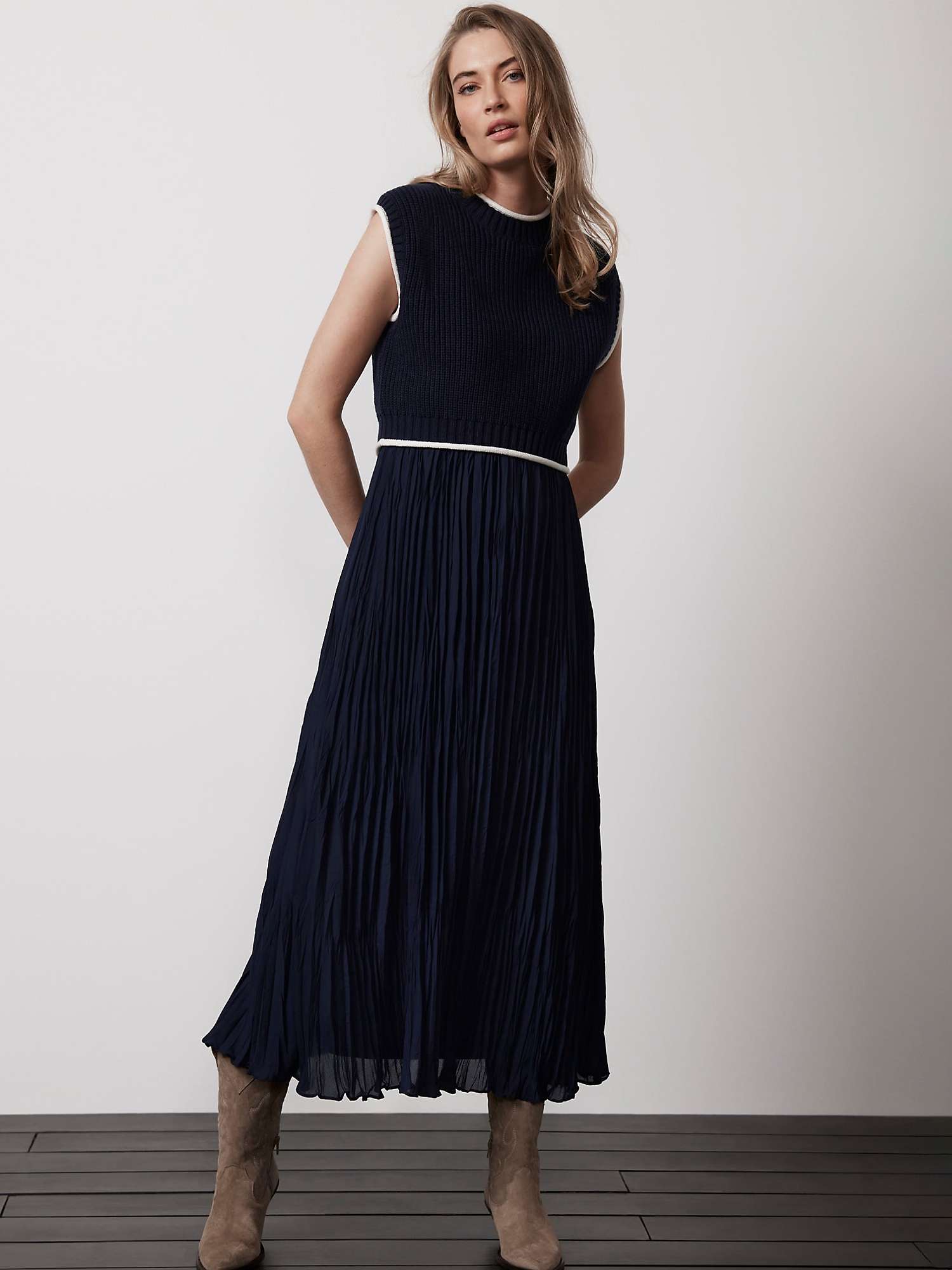 Buy Mint Velvet Ribbed Midi Knit Dress, Navy Online at johnlewis.com