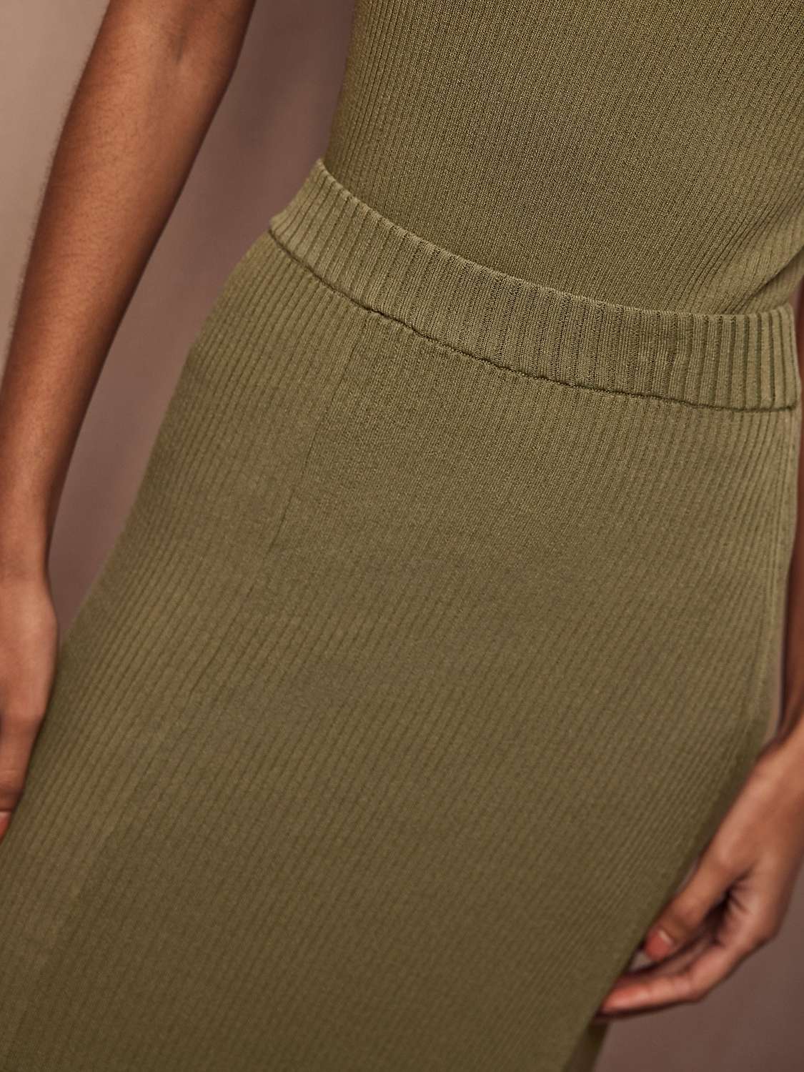 Buy Mint Velvet Ribbed Midi Skirt, Sage Green Online at johnlewis.com