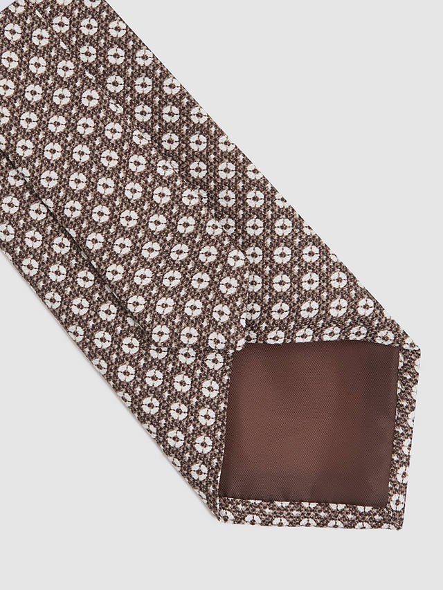 Reiss Croce Small Medallion Print Silk Tie, Brown Melange