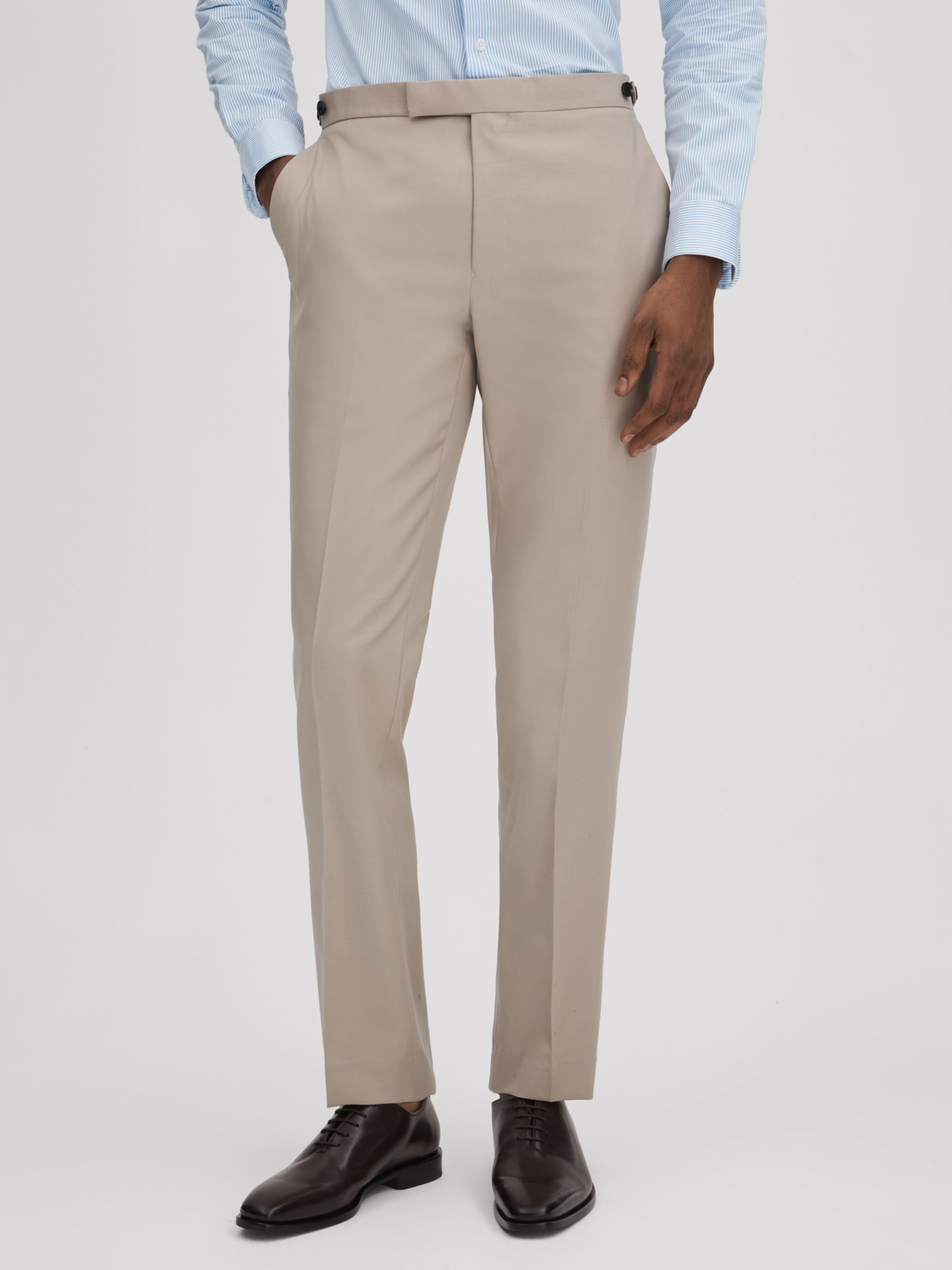 Reiss Dillon Plain Wool Blend Trousers, Stone, 28R