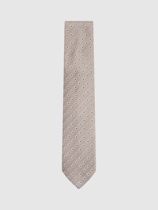 Reiss Apollinare Small Floral Print Silk Blend Tie, Oatmeal