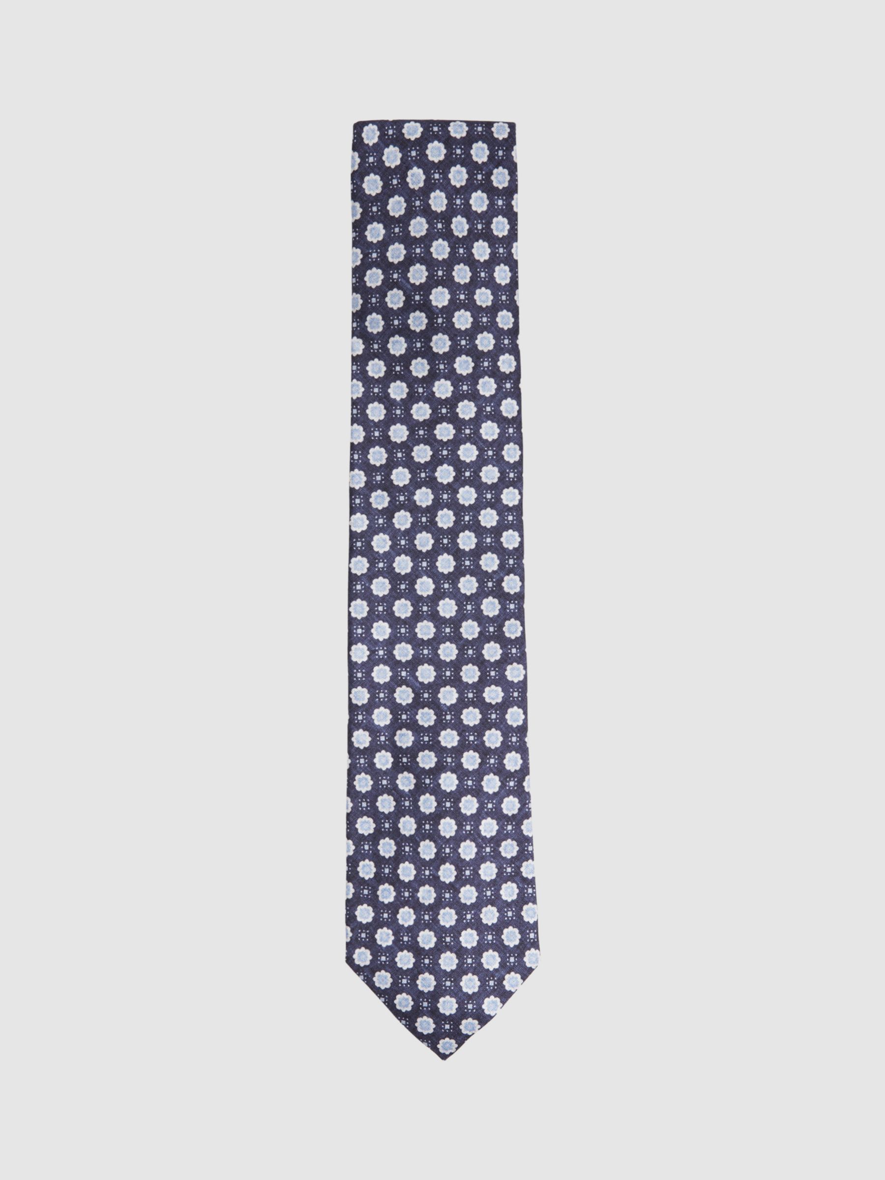 Reiss Basilica Small Floral Print Silk Tie, Eclipse Blue at John Lewis ...