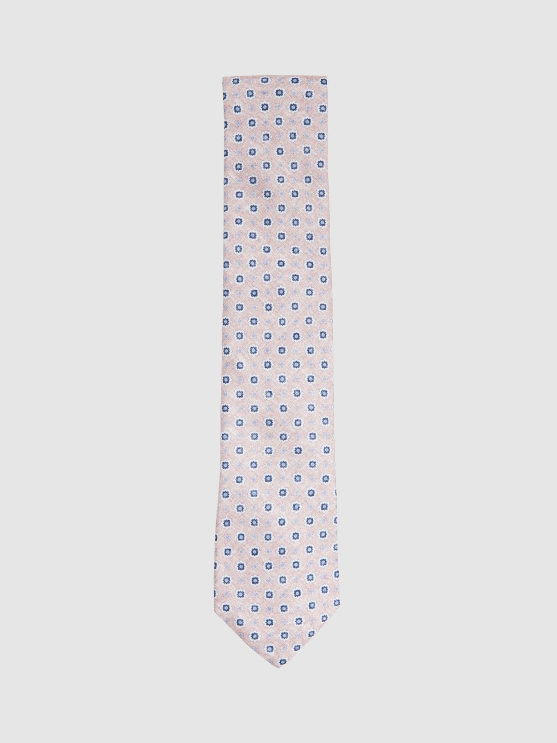 Reiss Basilica Small Floral Print Silk Tie, Soft Rose, One Size