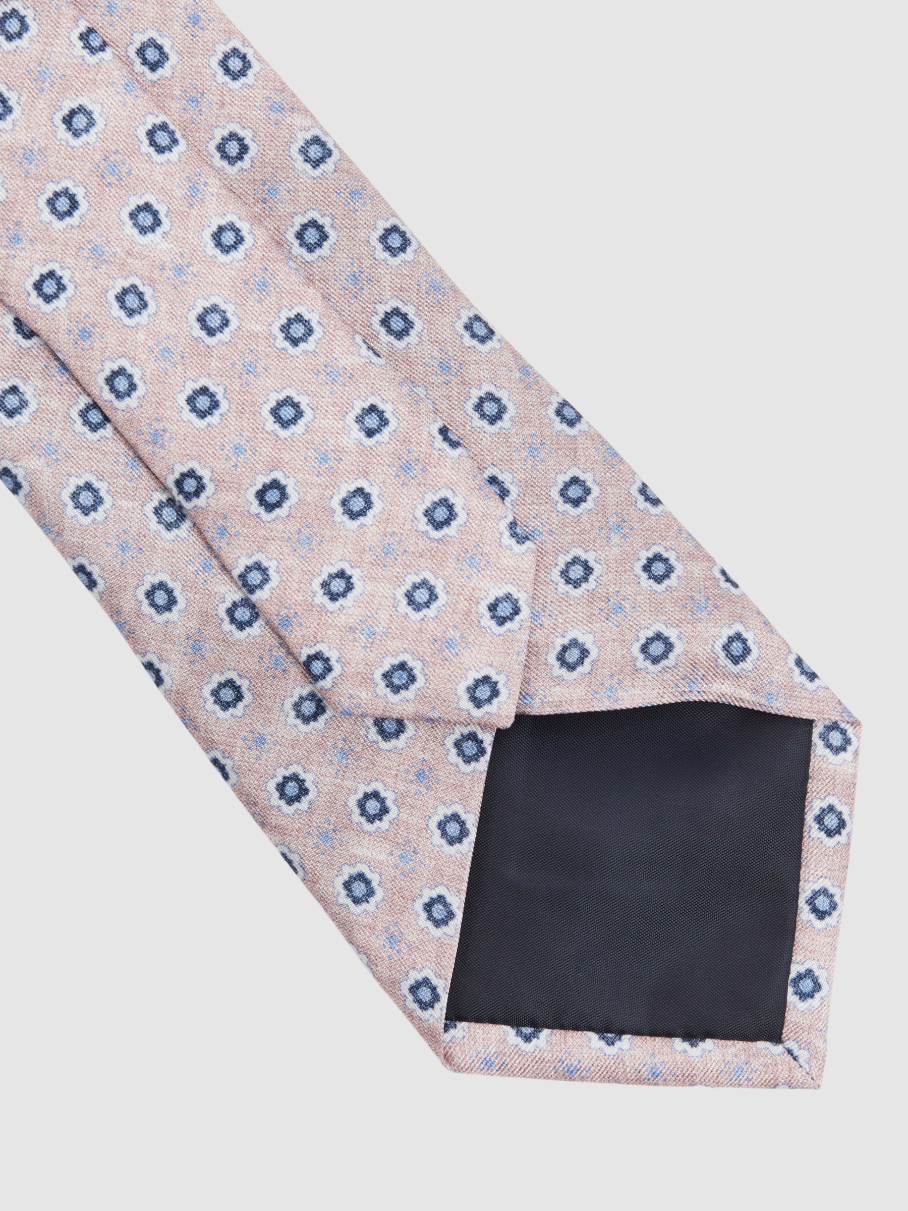 Reiss Basilica Small Floral Print Silk Tie, Soft Rose, One Size