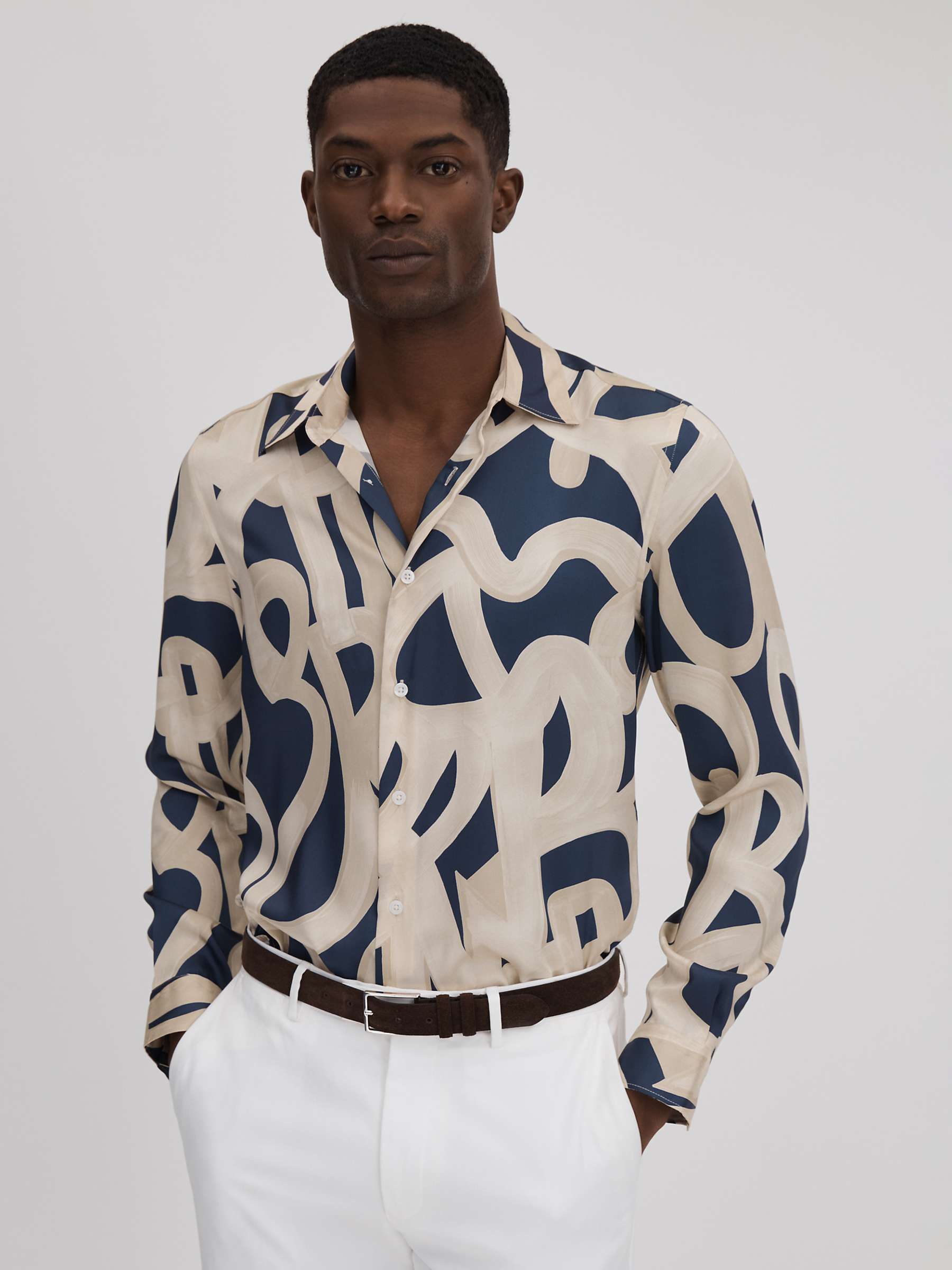 Buy Reiss Jude Long Sleeve Painted Print Shirt, Navy/Ecru Online at johnlewis.com