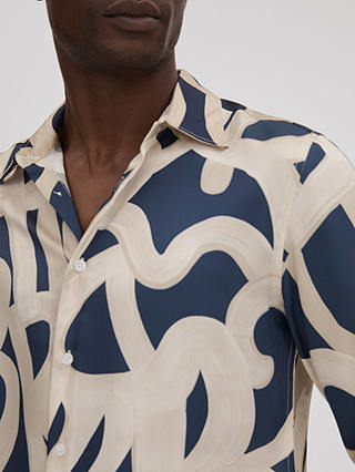 Reiss Jude Long Sleeve Painted Print Shirt, Navy/Ecru