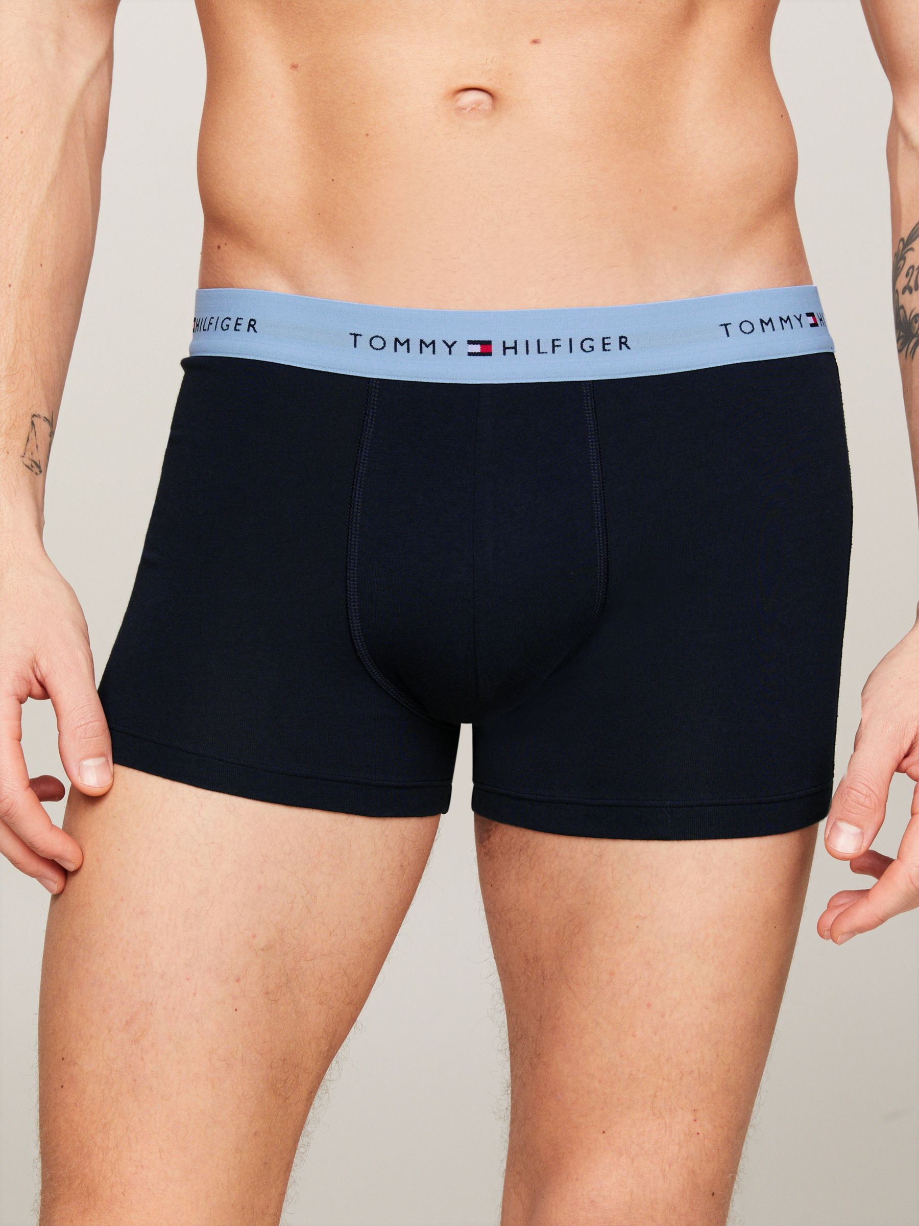 Tommy Hilfiger Logo Waist Cotton Stretch Trunks, Pack of 5, Black/Multi, L