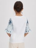 Reiss Kids' Anastasia Floral Print Sleeve Top, White/Multi