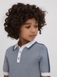Reiss Kids' Brunswick Geometric Knit Polo Shirt, Blue