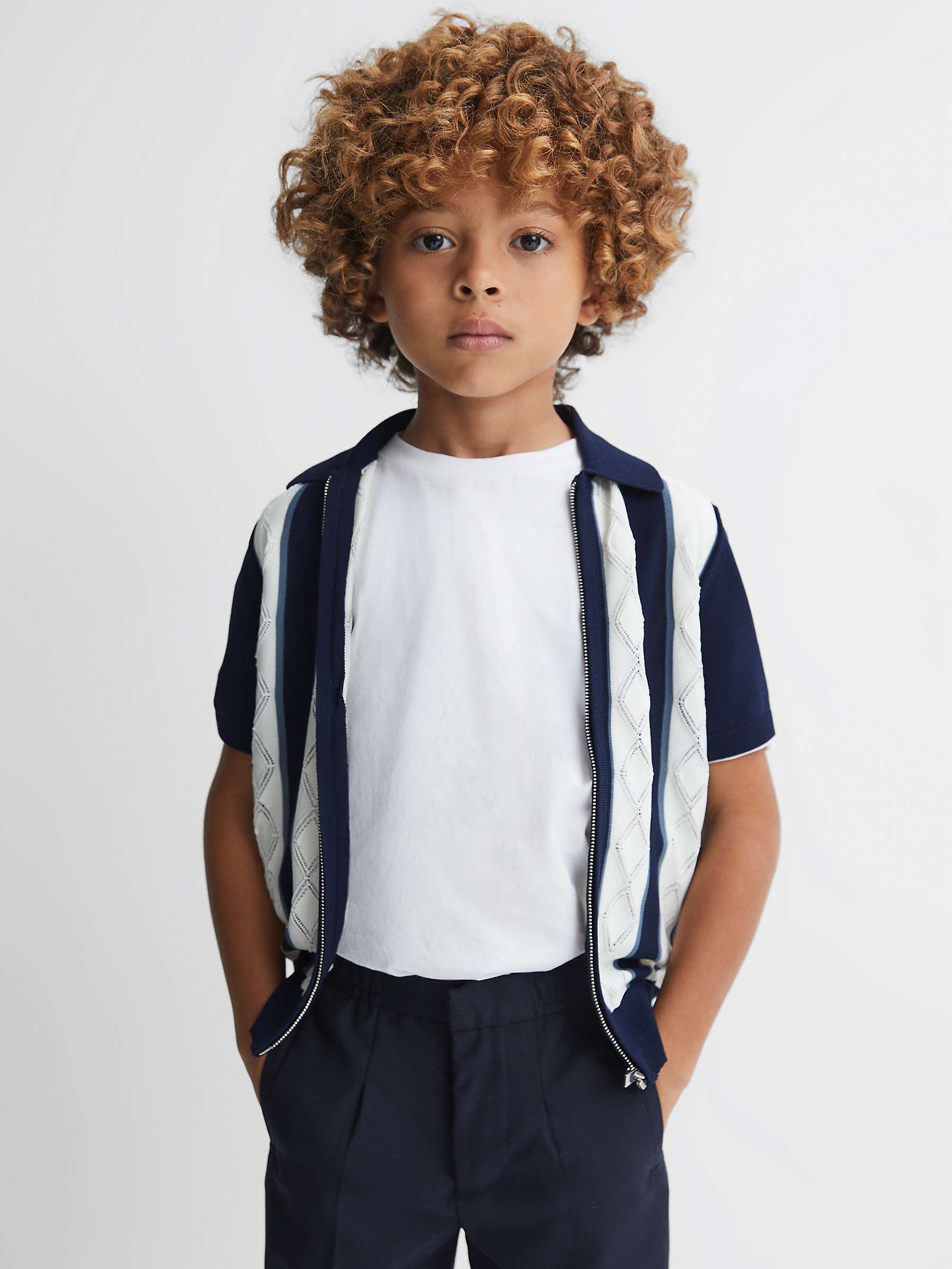 Buy Reiss Kids' Selwood Colourblock Zip Through Shirt, Navy/White Online at johnlewis.com