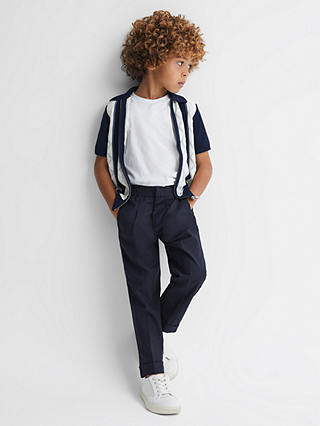 Reiss Kids' Selwood Colourblock Zip Through Shirt, Navy/White