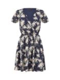 Mela London Floral Wrap Skater Mini Dress, Navy