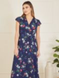 Mela London Floral Print Dip Hem Midi Dress, Navy/Multi