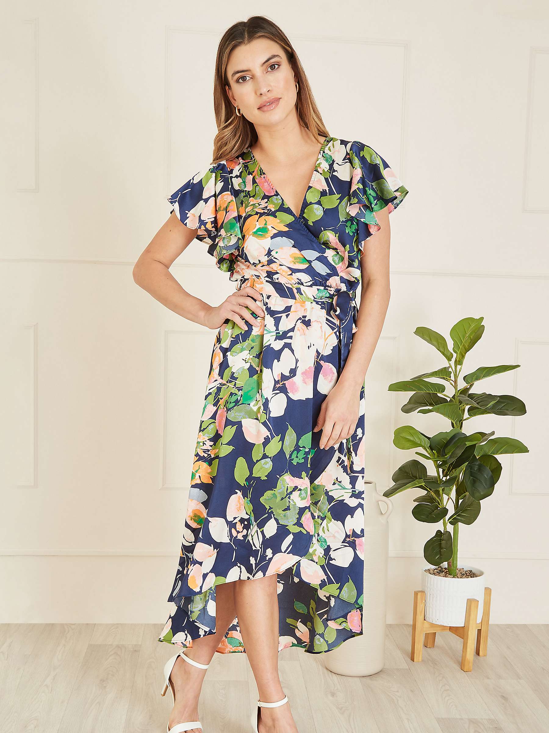 Buy Mela London Satin Wrap Over Midi Dress, Navy Online at johnlewis.com