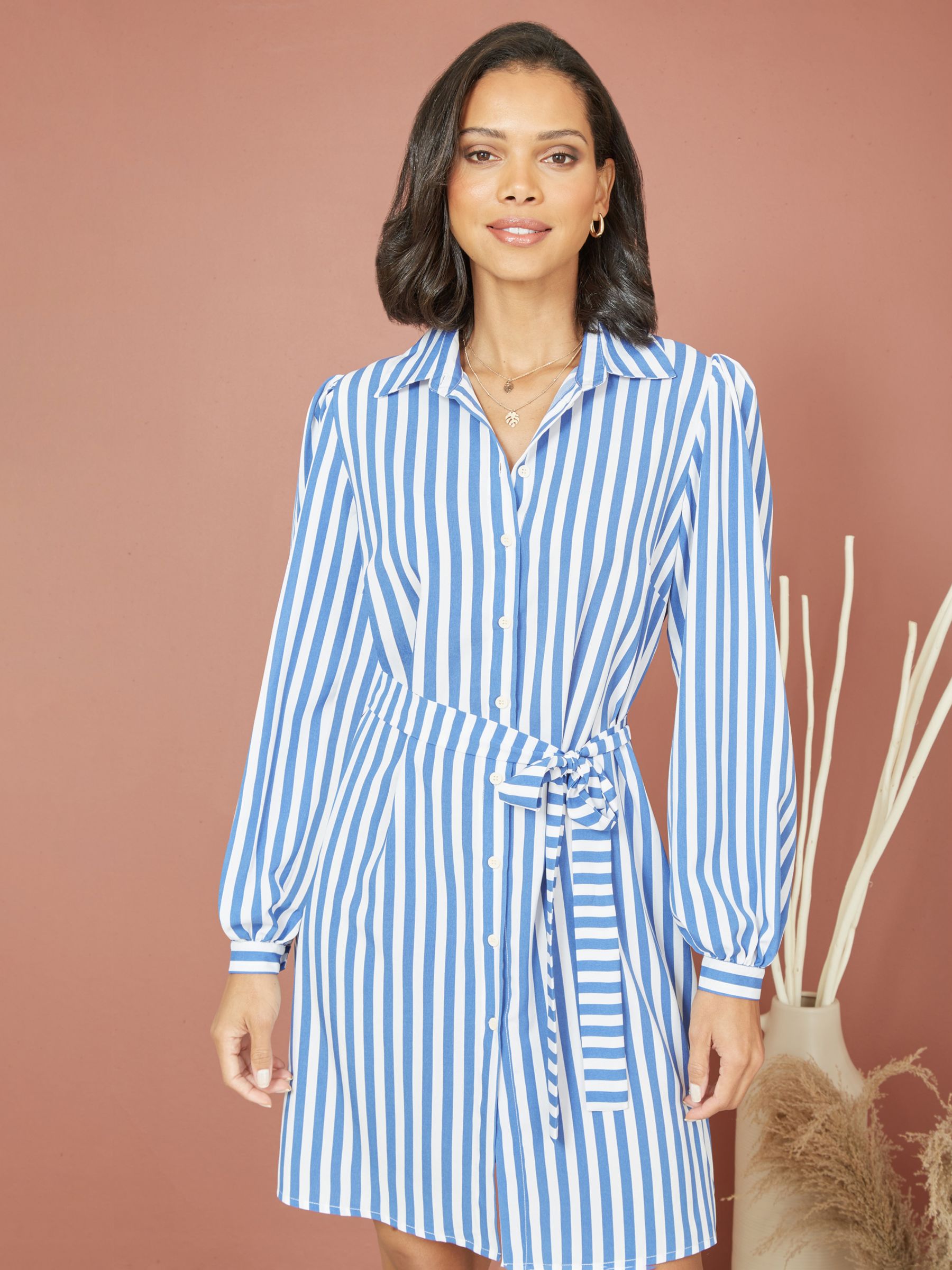 Mela London Stripe Relaxed Fit Shirt Dress, Blue at John Lewis & Partners