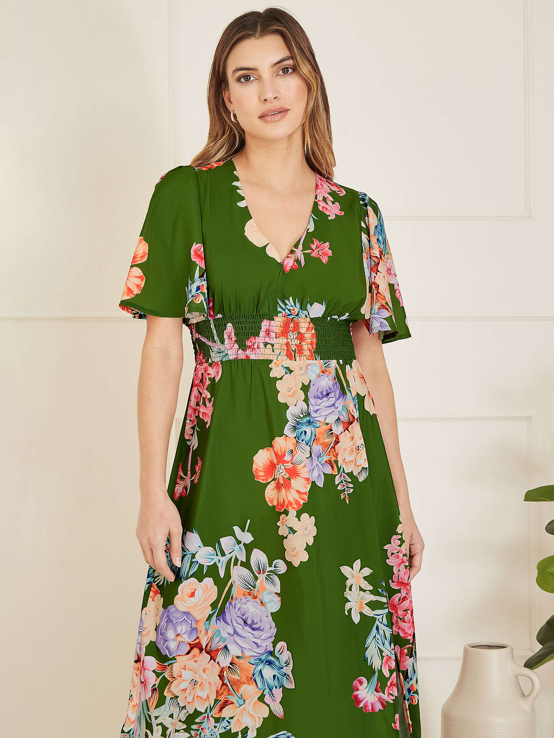 Buy Yumi Mela London Floral Print Ruched Waist Maxi Dress, Green Online at johnlewis.com