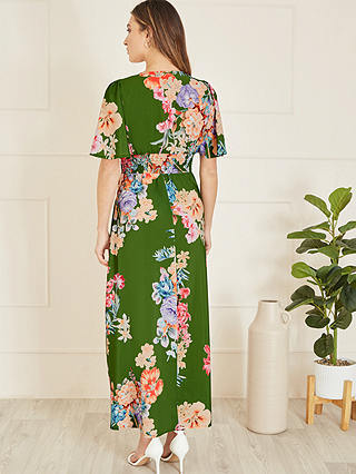 Yumi Mela London Floral Print Ruched Waist Maxi Dress, Green