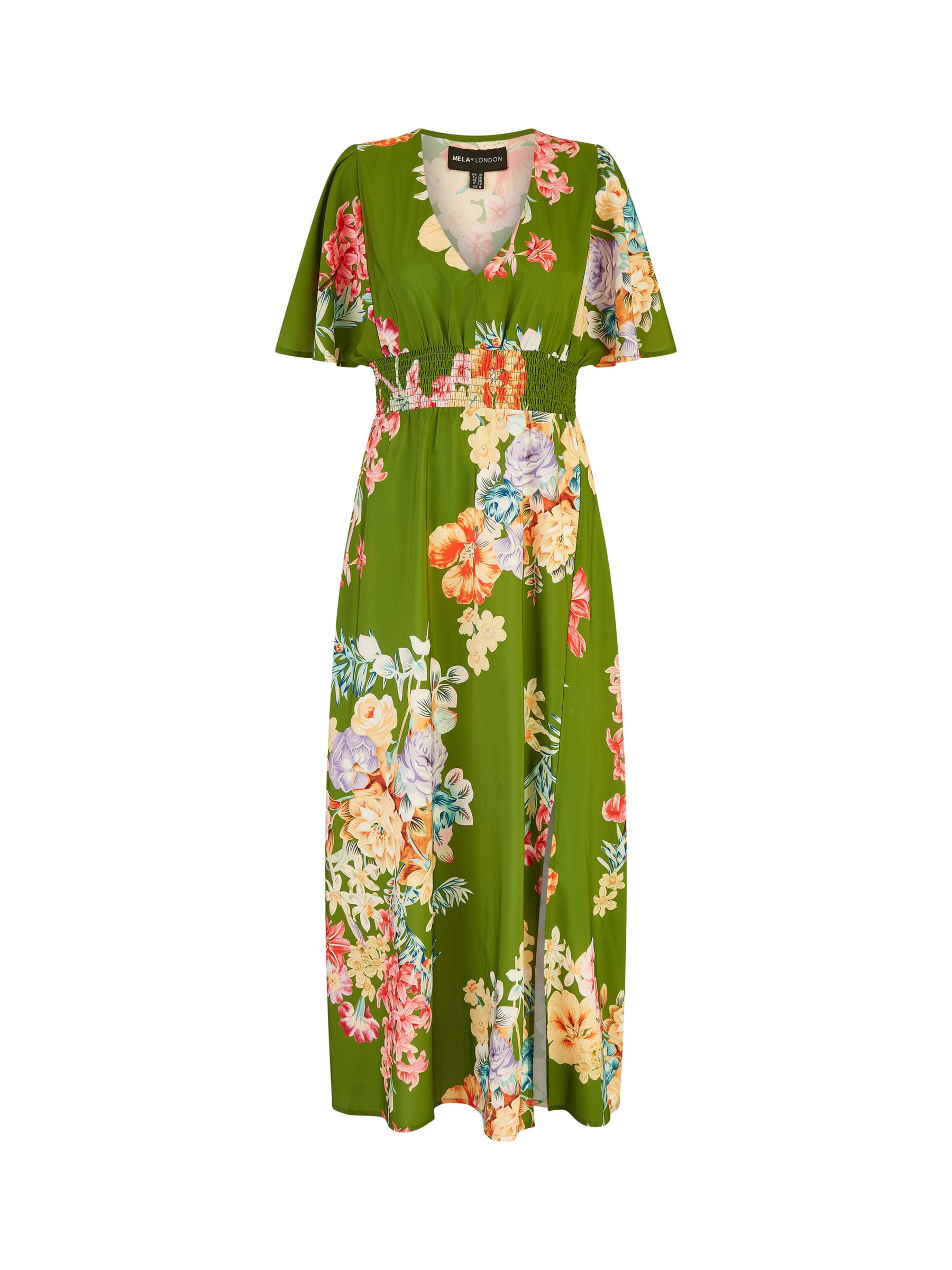 Buy Yumi Mela London Floral Print Ruched Waist Maxi Dress, Green Online at johnlewis.com