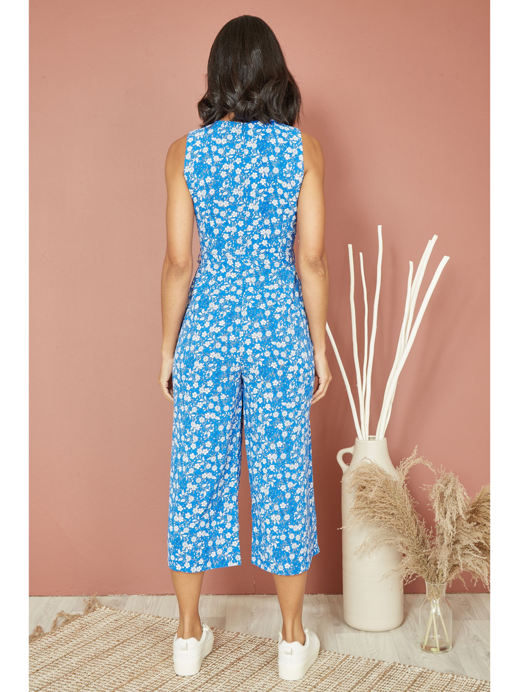 Mela London Ditsy Print Culotte Jumpsuit, Blue, 6