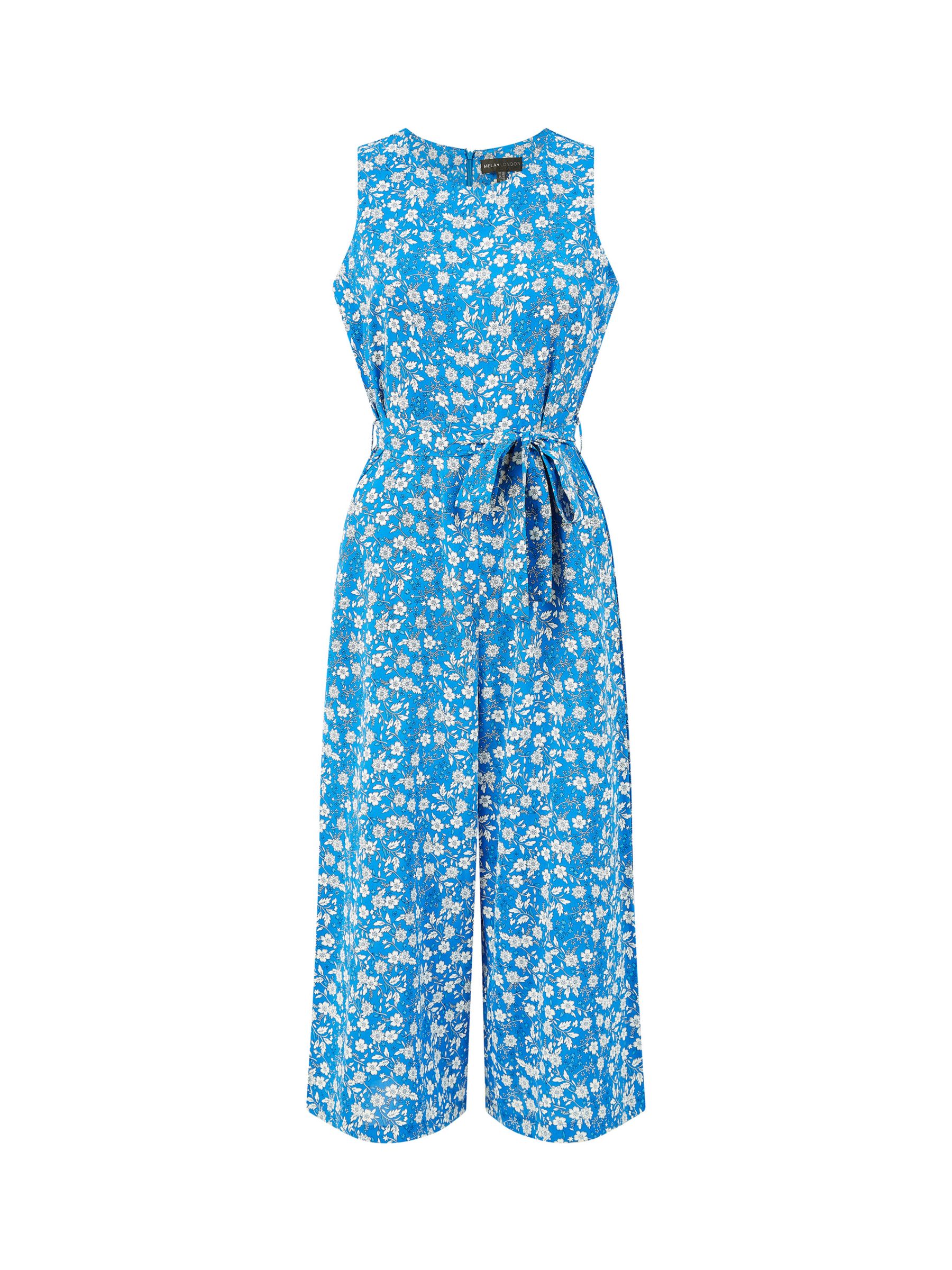 Mela London Ditsy Print Culotte Jumpsuit, Blue, 6