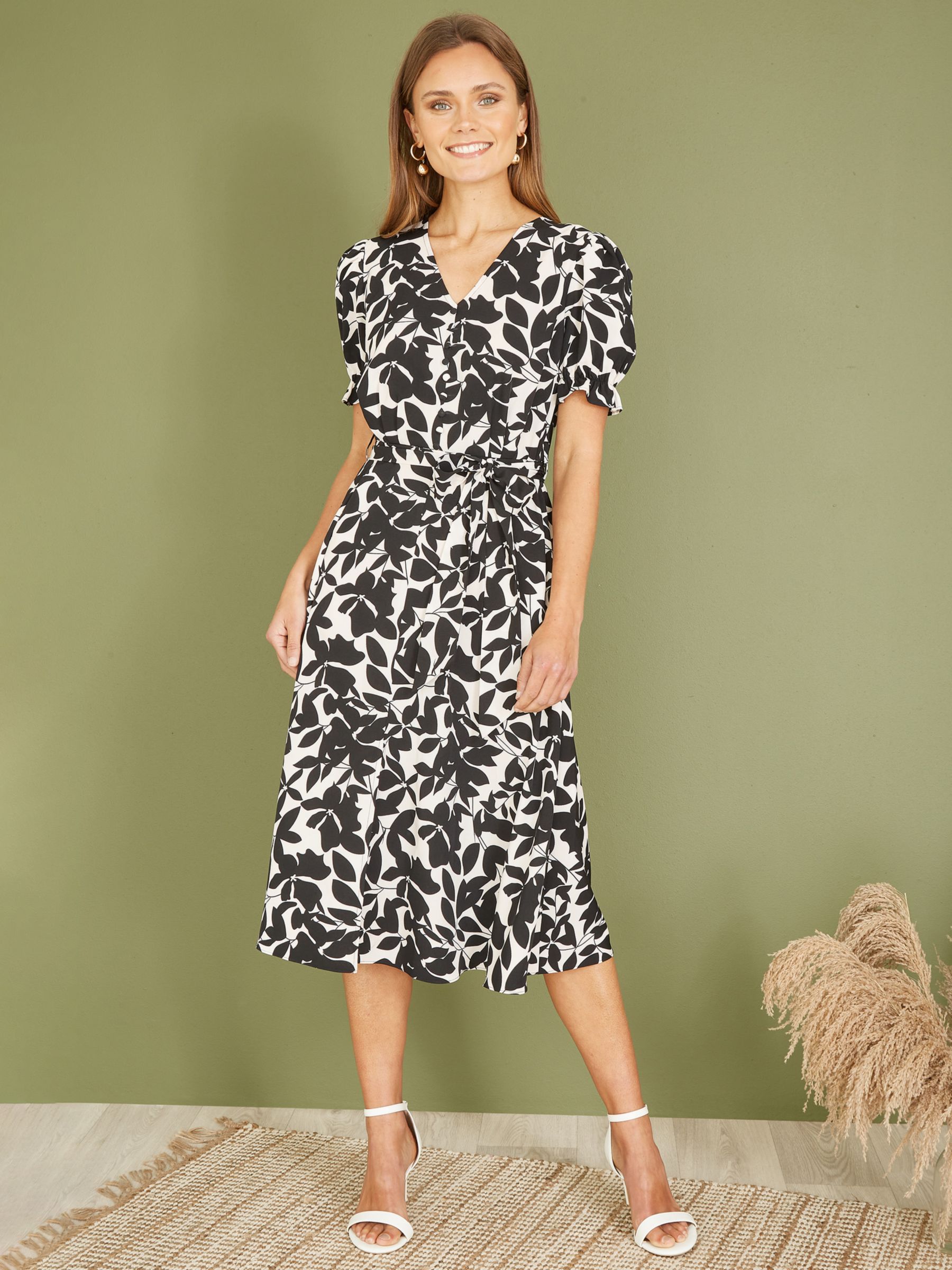 Buy Mela London Floral Knee Length Dress, Black/White Online at johnlewis.com