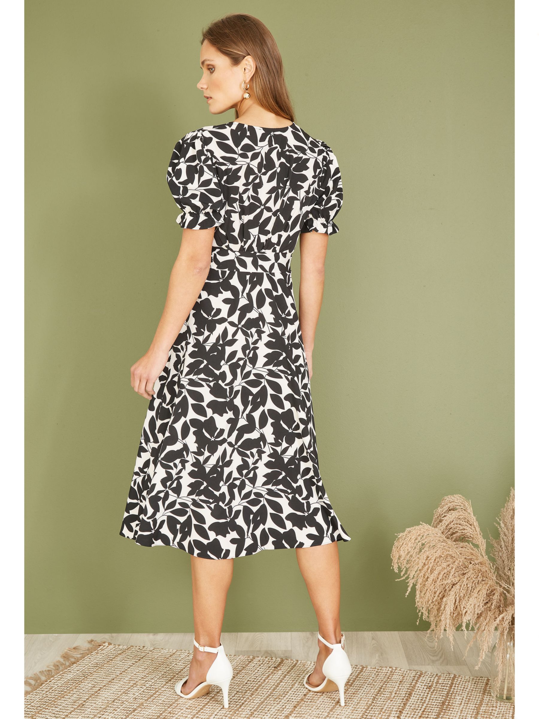 Buy Mela London Floral Knee Length Dress, Black/White Online at johnlewis.com