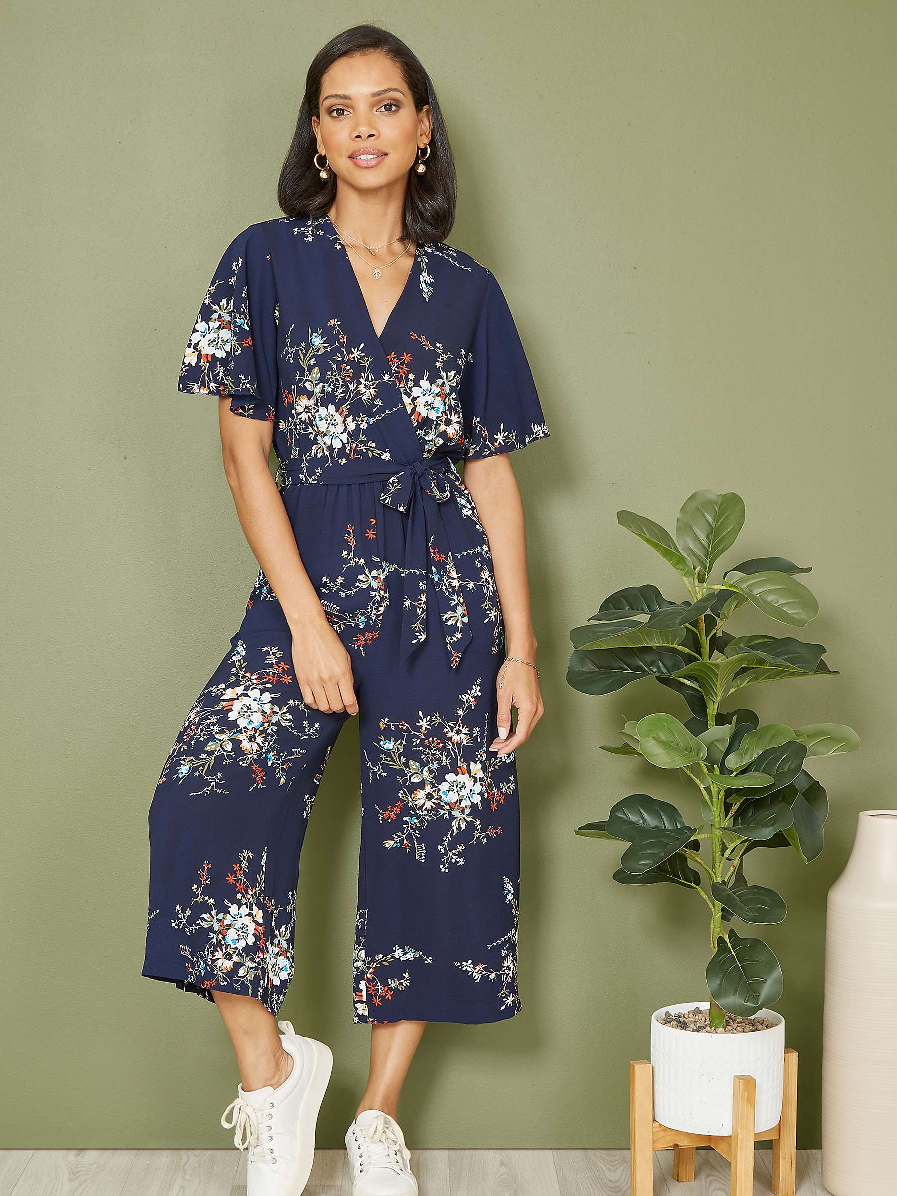 Buy Mela London Floral Print Culotte Jumpsuit, Navy Online at johnlewis.com