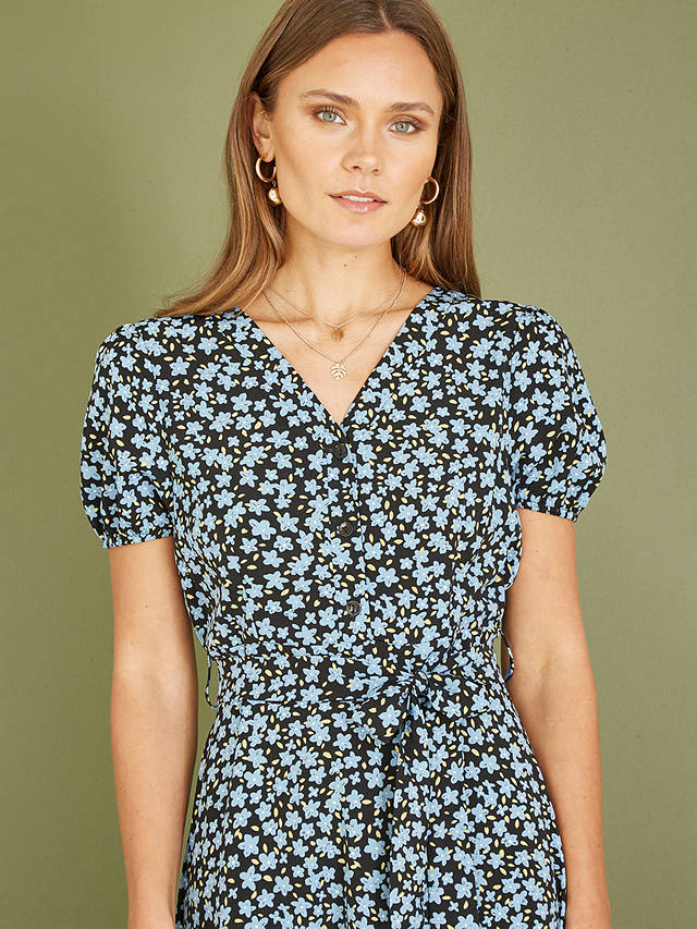 Mela London Ditsy Floral Print Midi Shirt Dress, Blue/Multi