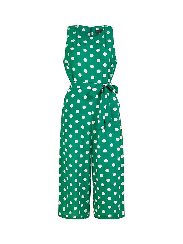 Mela London Large Polka Dot Sleeveless Culotte Jumpsuit, Green/White