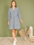 Mela London Cotton Blend Check Tunic Dress, Navy