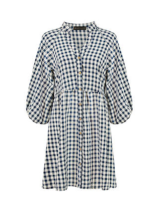 Mela London Cotton Blend Check Tunic Dress, Navy