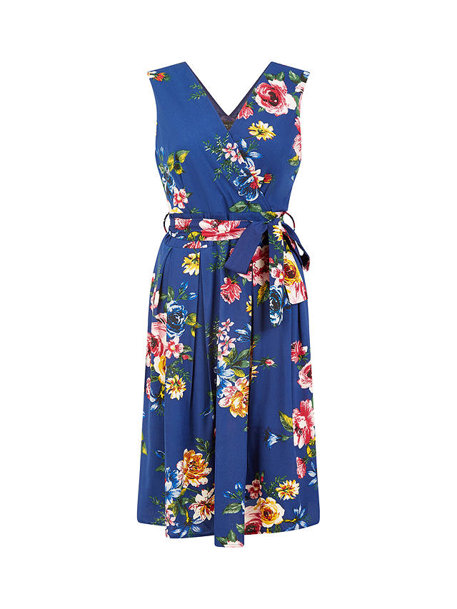Yumi Mela London Floral Print Midi Wrap Dress, Navy/Multi