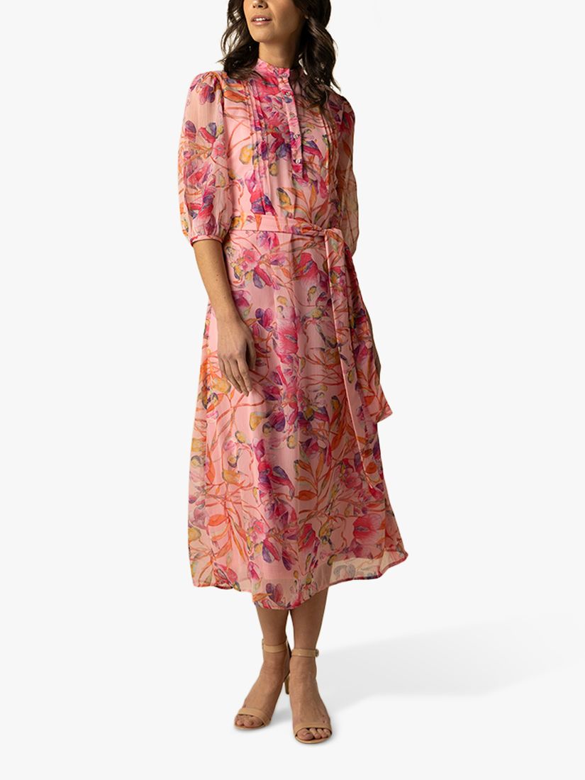 Raishma Riley Floral Midi Dress, Pink, 8