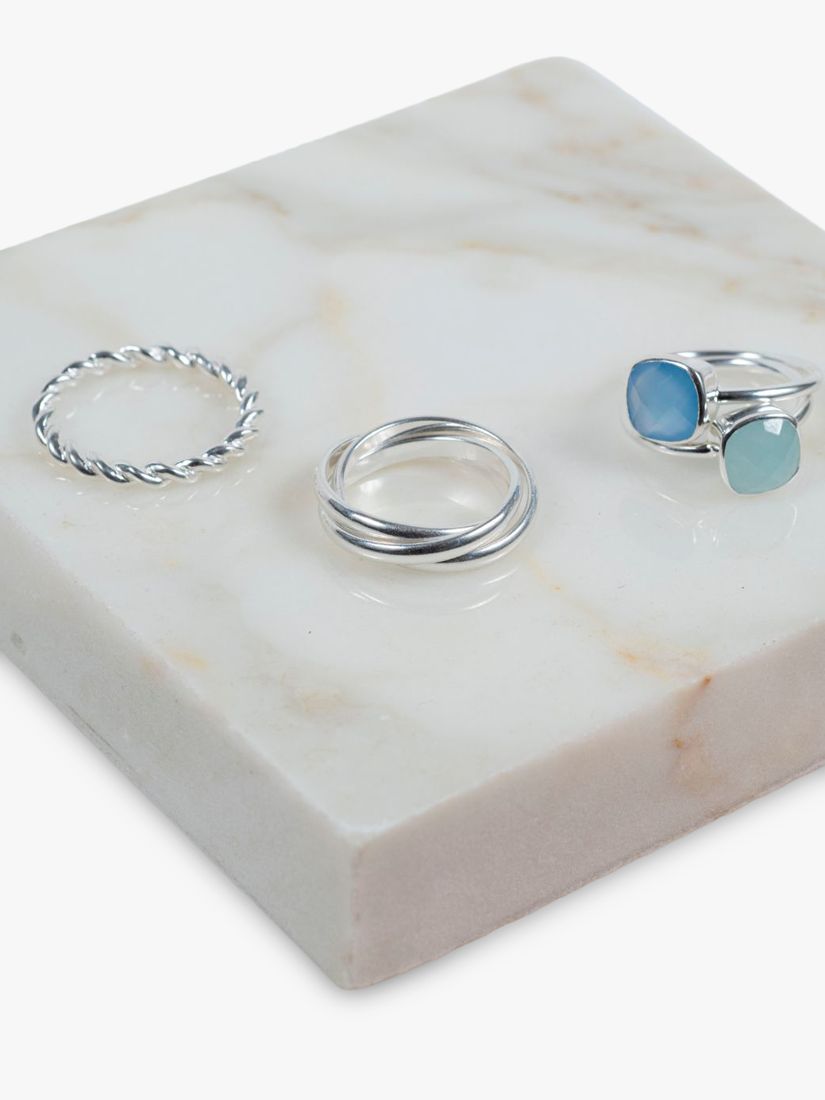 Auree Mondello Blue Chalcedony Ring, Silver, S