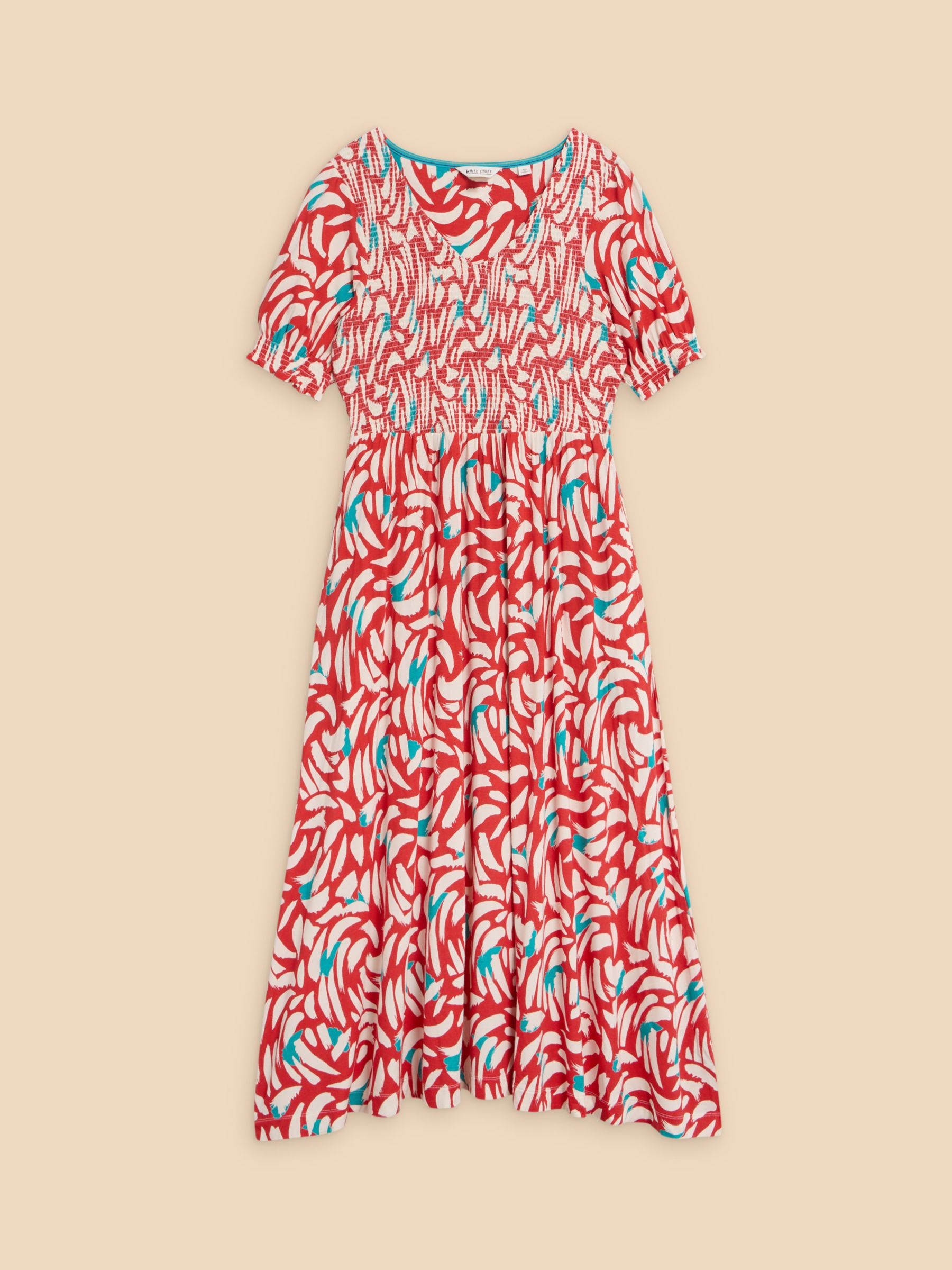 White Stuff Emily Abstract Print Midi Dress, Red/Multi, 6