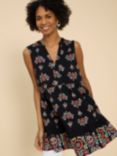 White Stuff Macie Floral Tunic Top, Black/Multi