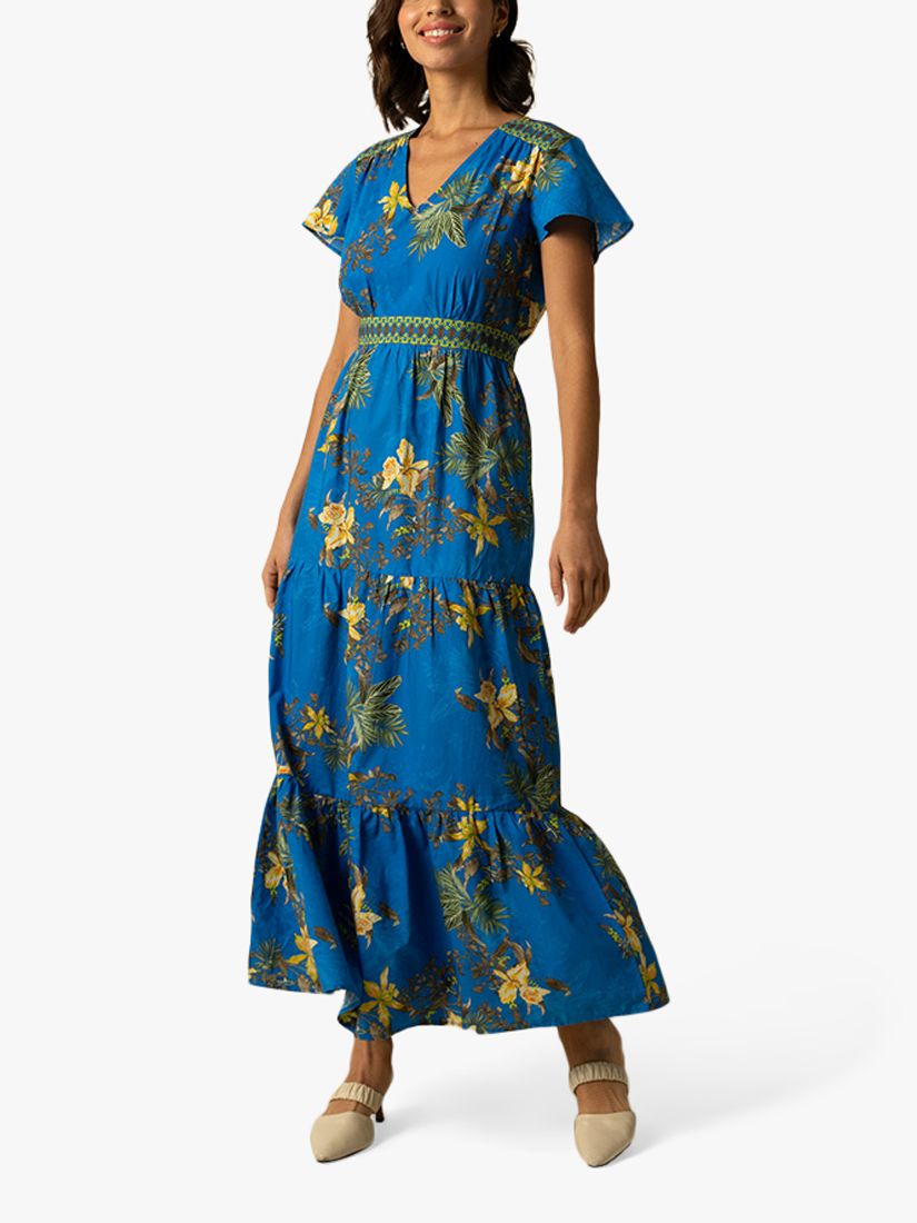 Raishma Maggie Floral Maxi Dress, Blue, 8