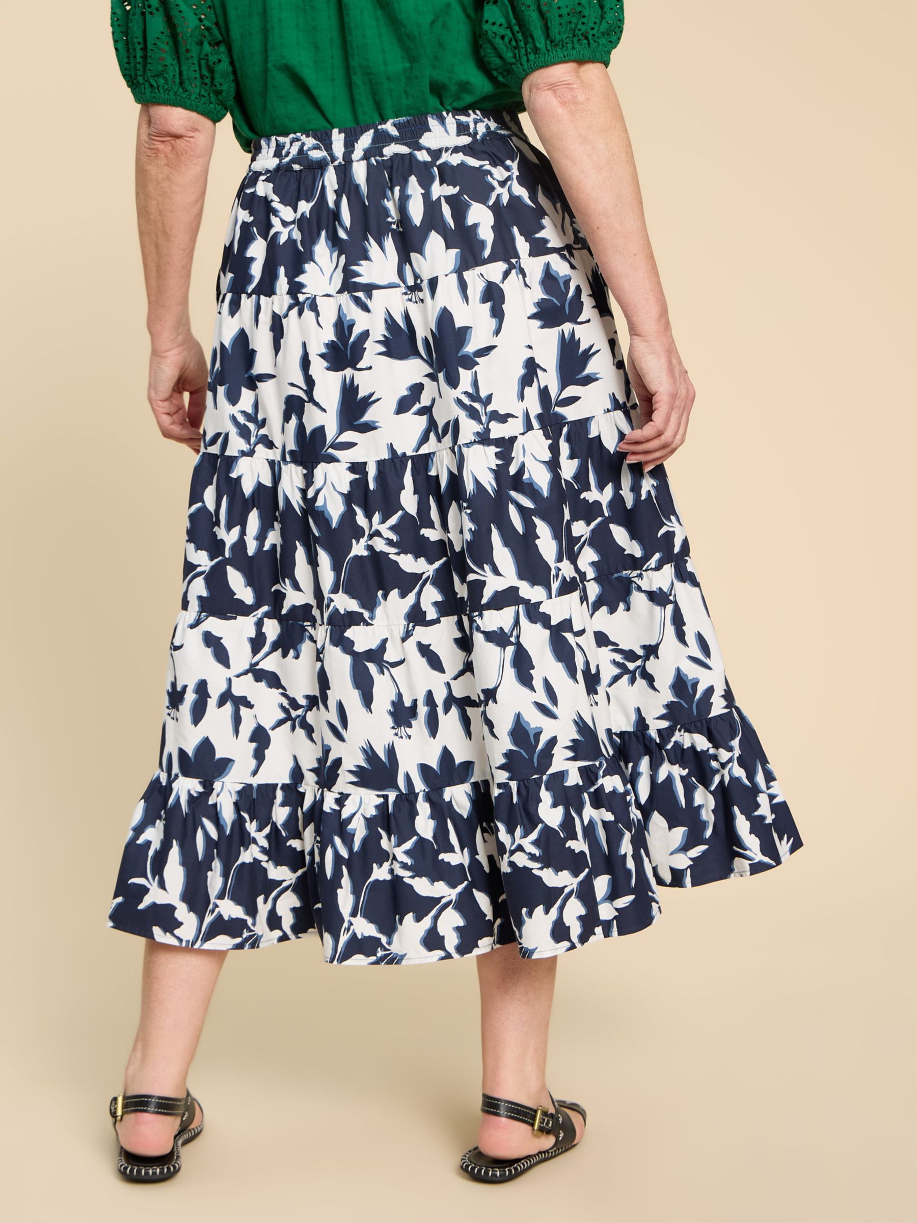 White Stuff Mayra Mixed Print Midi Skirt, Navy