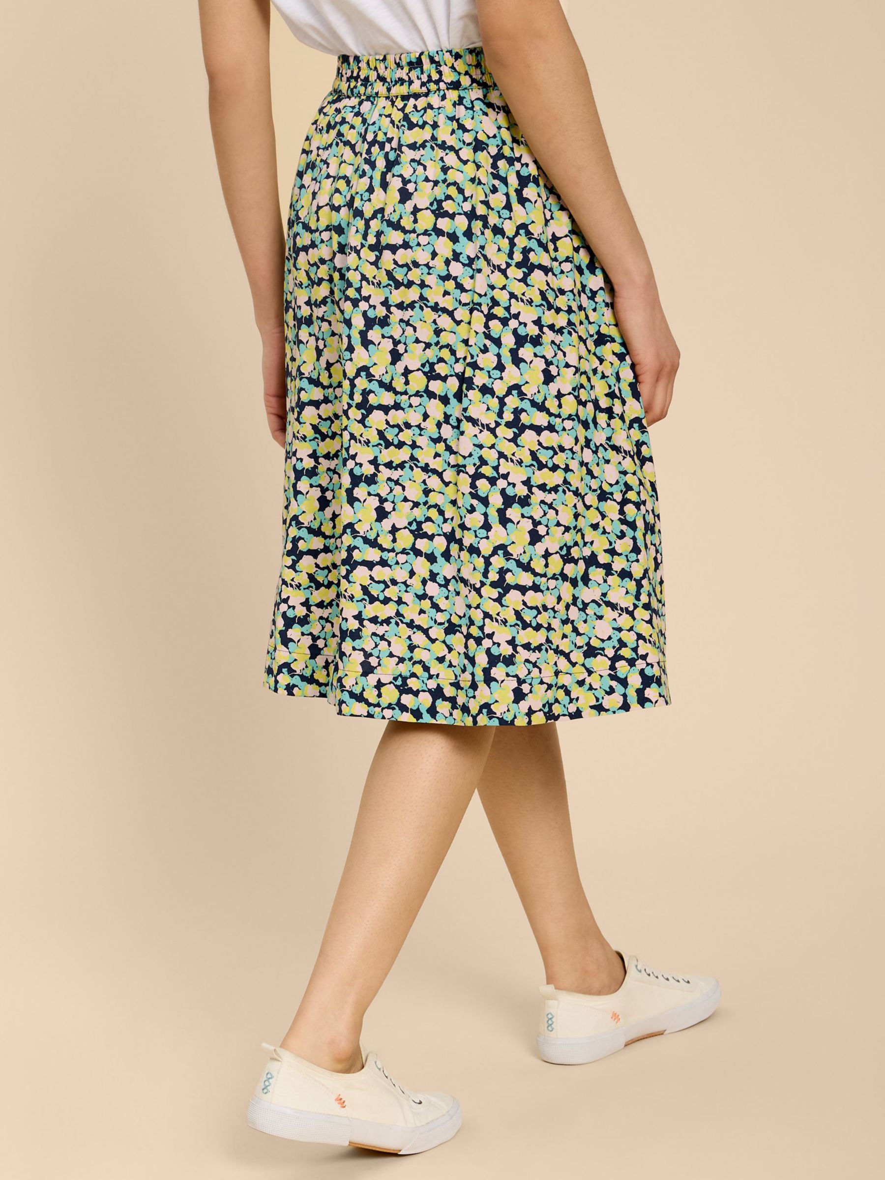 Buy White Stuff Sarah Ecovero Knee Length Skirt, Navy/Multi Online at johnlewis.com