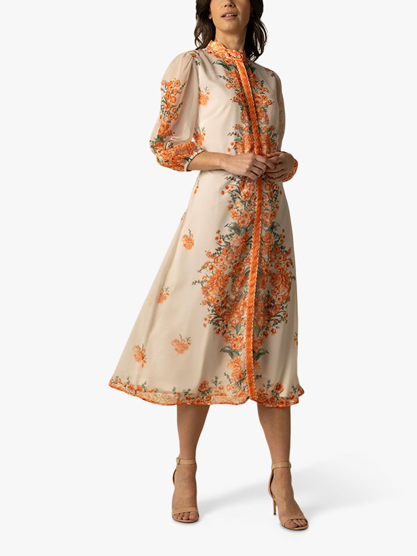 Raishma Rose Floral Midi Dress, Orange, 8