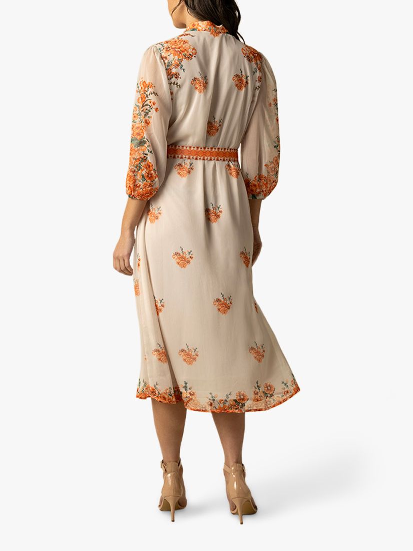 Raishma Rose Floral Midi Dress, Orange, 8