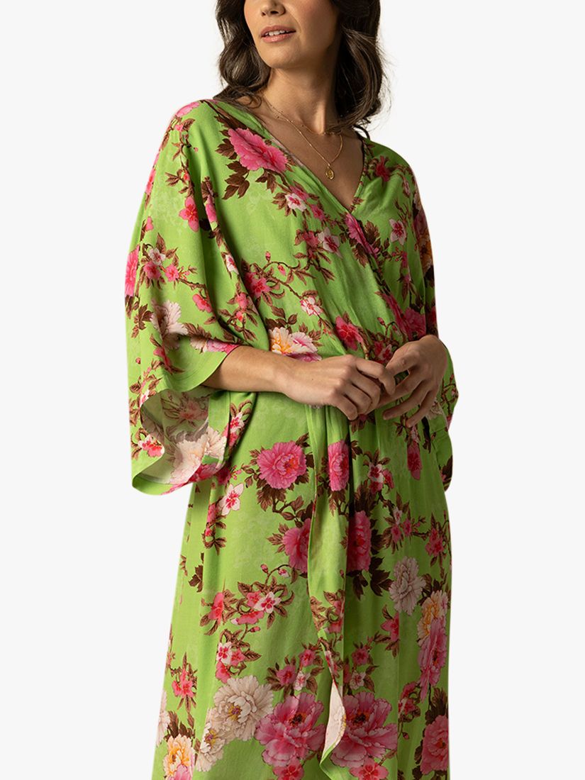 Raishma Alice Floral Midi Dress, Green/Pink, 8