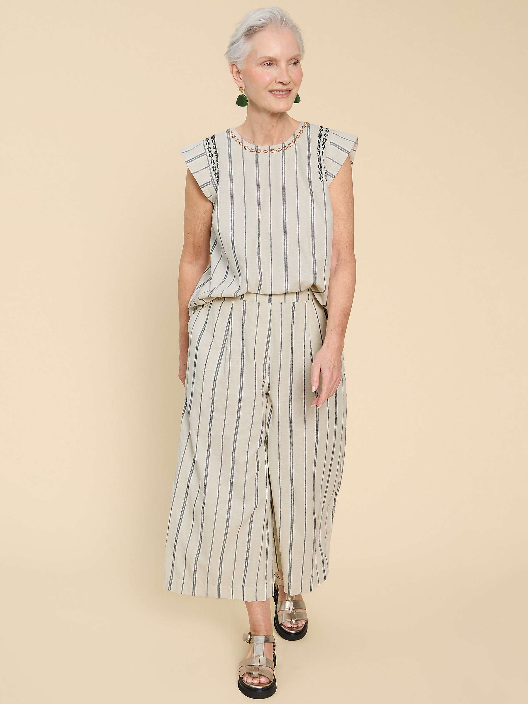 Buy White Stuff Lisette Stripe Linen Blend Culottes, Natural Online at johnlewis.com